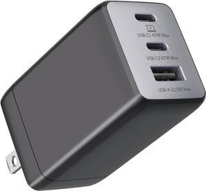 USB C Charger 67W Max Charger 3-Port GaN Fast Compact Foldable Charger for MacBook Pro/Air  XPS iPad Pro iPhone 15 Pro Max/14/13 Galaxy S24/S23 Note 20/10+ Steam Deck
