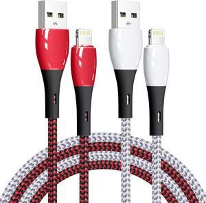 iPhone Charger 2 Pack 6 ft [Apple MFi Certified] Lightning Cable Nylon Braided Cable Fast Charging Cord Compatible with iPhone 14 13 12 11 Pro Max XR XS X 8 7 6 Plus SE iPad and More (Red&White)