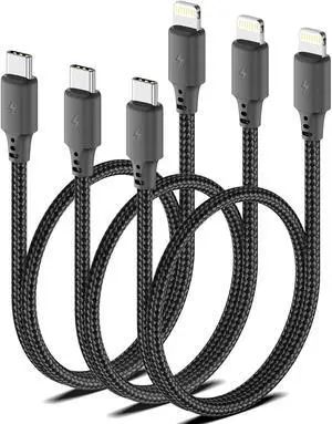 1.5ft USBC to Lightning Cable for iPhone [MFi Certified] 3Pack Braided Short Type C to Lightning Cable PD Fast Charging 1.5FT USB C iPhone Charger Cord for iPhone 14/13/12/11Pro/X/XR/8/7/6s/Plus/iPad
