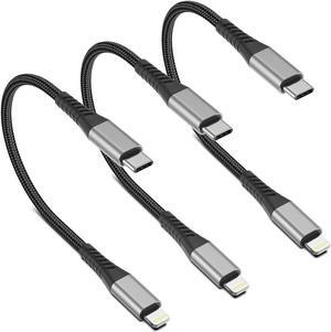 6 inch USB C to Lightning Cable Short 3-Pack Braided Type C iPhone Cable PD Fast Charging MFi Certified 0.5ft iPhone Charging Cable for Apple iPhone 14 13 12 11 Pro Max Xs Plus iPad Air Mini Black