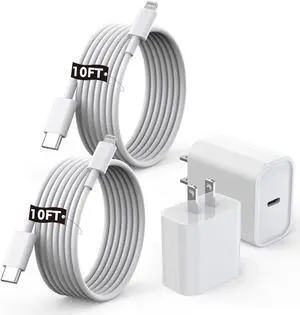 [Apple MFi Certified]10FT Fast iPhone Charger Extra Long Apple Charger Fast Charging 2Pack 20W USB C Charger Block Plug + 10Foot Lightning Cable Cord for iPhone 14/Pro/Pro Max/Plus/13/12/11/XS/XR/X/SE