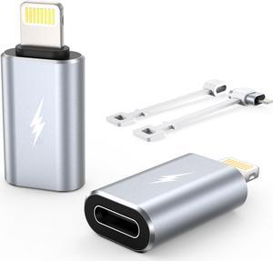 USB C Type C to Lightning Adapter [2 Pack] 12W Charging Compatible for iPhone 14 & Previous Models iPad iPod AirPods Not for Headphones/OTG Android Anti-Lost Holder Grey