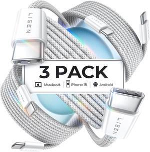 for iPhone 16 15 USB C to USB C Fast Charging 60W 3-Pack 3.3ft USB C Cable Type C Fast Charging Charger Cable for iPhone 16 15  S24 S23 iPad Pro 13 12.9 11 inch iPad Air 5 White