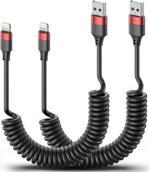 Coiled Lightning Cable for Car 2 Pack Retractable Lightning Cable Coiled iPhone Charger Cord Fast Charging for iPhone 14 13 12 11 Pro Max Mini 10 8 Plus XR SE AirPods [Apple MFi Certified]
