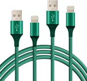 USB A to Lightning Cable 3.3FT 6.6FT [Apple MFi Certified] Braided Power Delivery Fast Charging Cord Compatible for iPhone 14/14 Pro/13/12 Pro Max/12/11/X/XS/8 Plus (Braided Green)