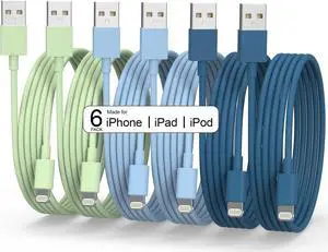 Apple MFi Certified 6Pack iPhone Charger - 3/3/6/6/6/10 FT Lightning Cable USB High Speed Nylon Braided Fast Charging Cord Compatible for iPhone 14/13/12/11 Pro Max/XS MAX/XR/XS/X/8/7/6 Plus