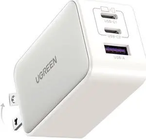 65W USB C Charger Nexode 3 Ports GaN Fast Charger Block Compact Foldable Charger for MacBook Pro/Air  XPS iPhone 16/15/14/13 iPad Pro Galaxy S24/S23 Pixel 8 Steam Deck (White)