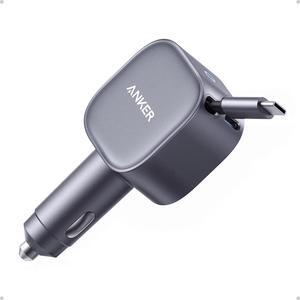 USB-C Car Charger 75W Max Ultra-Compact Type-C Fast Car Charger with Built-in Retractable Cable Car Adapter for iPhone 16/15/14 Series MacBook Pro/Air iPad Galaxy AirPods and More