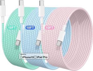 USB C to USB C Cable 10ft for Apple 3-Pack 60W Long Braided iPhone 15/16 Charger Cord Type C to C Fast Charging Cable for iPhone 15/16 15/16 Pro 15/16 Pro Max 15/16 Plus MacBook iPad Pro
