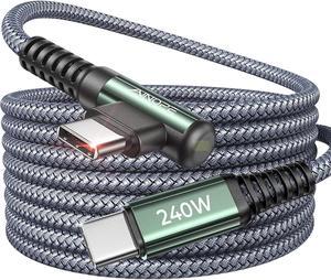 240W USB C to USB C Cable Fast Charging 10FT Right Angle USBC to USBC Fast Type C Charging Cable Fits iPhone 16 Pro Max Plus iPhone 15 MacBook Air/Pro iPad Pro  Pixel All Devices Grey