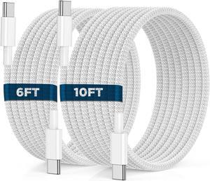 USB C to USB C Cable 6FT+10FT 2Pack 60W iPhone 16 15 Charger Cord Long Type C to C Cable Fast Charging for Apple iPhone 16 15/Pro/Pro Max/Plus/iPad Pro Air/MacBook/Air/Mini/ Galaxy S24/S23