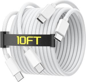 10FT USB C to USB C Charging Cable for iPhone 16 15 60W Long Type C to C Charger Cable Cord for iPhone 16/ 16 Plus/16 Pro/16 Pro Max/15/15 Plus/15 Pro/15 Pro Max iPad Pro/Air/Mini MacBook White