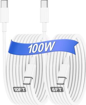 6 Ft+10 Ft Extra Long 100w USB C to USB C Cable for Apple MacBook Pro/Air Charger 20v 5a Supper Fast USB c Charging Cable for iPhone 16/15 Pro Max iPad Pro 12.9 11 inch and More