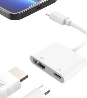 USB C to HDMI Adapter for iPhone 15/16 HDMI Adapter for iPhone to tv with 100W Fast Charge 4K@60Hz Type C to HDMI Adapter Compatible with iPhone 15 iPhone 16 MacBook Pro iPad Pro