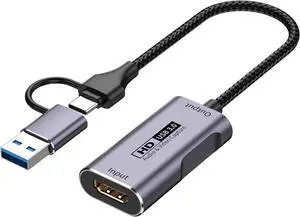 Video Capture Card 4K HDMI to USB-A/USB-C Capture Card Full HD 1080P 60FPS USB3.0 Capture Video and Audio Recording for Gaming Streaming Teaching Video Conference