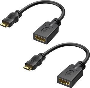 2-Pack Mini HDMI to HDMI Adapter (HDMI to Mini HDMI Adapter) 6 Inches with 4K and HDR Support for Raspberry Pi Zero and More