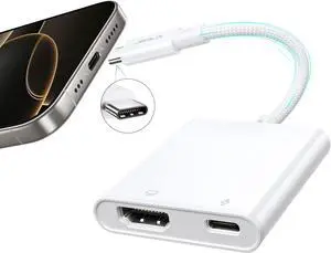 USB-C to Digital AV Adapter 2-in-1 USB C to HDMI 4K@30Hz &100W Charge Compatible for iPhone 16 Pro/16 Pro Max/16/16 Plus/ 15 Pro Max/15 Pro MacBook  S24/23  Steam Deck ROG Ally
