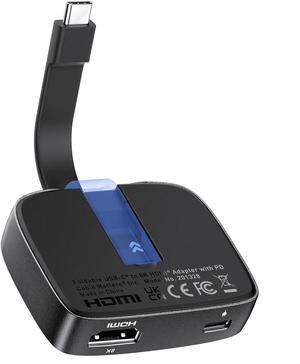 Portable 48Gbps USB C to HDMI 2.1 Adapter with 100W Host Charging 4K 240Hz /8K 60Hz HDR - Thunderbolt 4 Compatible with iPhone 16/15 Pro Max - Max Resolution on Any MacBook is 4K@60Hz