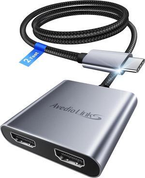 USB C to Dual HDMI Adapter 4K@60HZ Type C to HDMI Splitter for Dual Monitors Extended Display Compatible for USB C 3.0/3.1 Thunderbolt 3 Support Dual 4K 30HzMST Mode Only for Windows