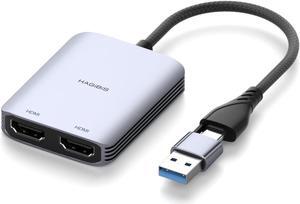 USB 3.0 or USB C to Dual HDMI Adapter for Mac&Windows MST Dual Monitor Converter Triple Display for Apple M1/M2/M3 Chip HDMI Splitter Extended for MacBook Pro Air Mac Mini Studio