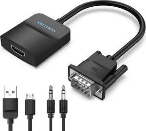 VGA to HDMI Adapter Gold-Plated VGA to HDMI Converter (Male to Female) with 0.5FT Audio Cable from PC Monitor Uni-Directional VGA (Source) to HDMI (Display)