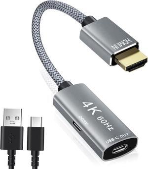 HDMI Male to USB-C Female Cable Adapter with USB-C Power Cable Type C 3.1 (Display) to HDMI (Source) Converter 4K 60Hz Thunderbolt 3 Adapter for New MacBook Pro Mac Surface Xreal Air Rokid