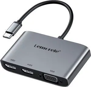 USB C to Dual HDMI VGA Adapter 4 in 1 Type C to VGA HDMI Splitter Converter with 3.5mm Audio Port for MacBook Pro/Air  XPS 13/15 Chromebook Galaxy S9/S8 Surface Pro