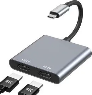 USB C to Dual HDMI Adapter 4K@60Hz Type C to HDMI Splitter for Dual Monitors USB C to Dual HDMI Hub Extended Display for MacBook Air/Pro  XPS HP Surface Chromebook