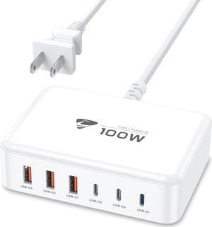 USB C Fast Charger 100W USB C Charger Block GaN 6 Port USB C Fast Charging Station Hub Block Cube PD USB C and QC USB A Wall Charger Multiple USB Charger for iPhone 15 16 Pro Max MacBook