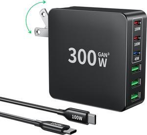 USB C Charger 300W Foldable 6-Port Fast Charger Block Charging Station HUB Brick PD PPS 100W Laptop Charger Compatible with  HP MacBook Pro/All iPhone 1615/14/13/Pro Max/Galaxy Note