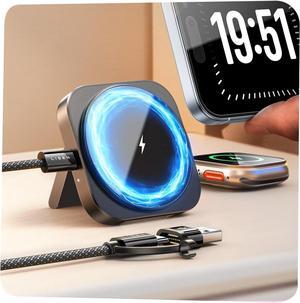 Travel Charger Charging Station for Apple Magsafe Charge for iPhone 16 Travel Essentials Gift for Women and Men Magsafe Accessories Wireless Charger for iPhone 16/15/14/13/12 Airpods Watch