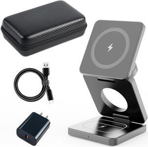 Foldable Wireless Charger for iPhone Charging Station: 3 in 1 Charger Stand Multiple Devices for Apple - iPhone 15 14 Pro Max 13 12 - Apple Watch 9 8 7 6 5 4 3 2 Se - Airpods 3 2 Pro (Gray)