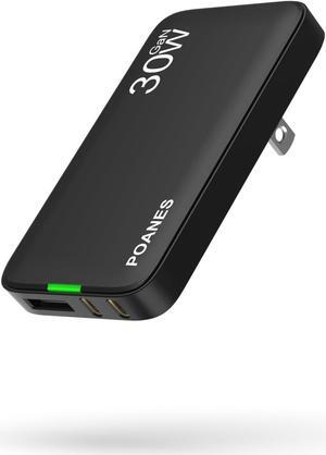 Flat USB C Wall Charger 30W 3 Ports Ultra-Slim PD Block Fast Charging USB C Wall Charger with Foldable Plug for iPad/Pro iPhone 15/14/13/XR/Pro Max Galaxy S23 S22 etc (Black-30W)