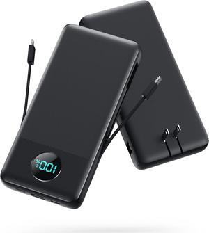 Portable Charger USB C Power Bank with 2 Built in Cables & AC Wall Plug 13800mAh Portable Battery Pack Fast Charging Compact LED Display Universal Compatible with iPhone 16/15 Galaxy S23 Tablets etc