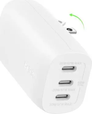 Belkin 3-Port USB-C Charger Block 67W - PPS, USB-C PD3.1 Super Fast Charging Charger - Samsung Galaxy S25, Apple iPhone 16, MacBook Pro, AirPods, Nintendo Switch 2 & Other PD Enabled Devices - White