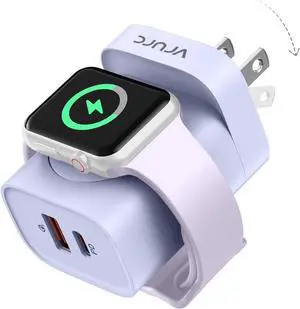 for Apple Watch Charger 20W PD 3-in-1 Charger with Magnetic Wireless Charging and Dual Ports Portable USB C Wall Charging Block Compatible with iPhone Anfroid etc-Purple