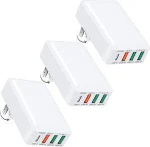 Flat USB C Wall Charger, OKRAY 3-Pack 40W 4-Port Fast Charging Brick Foldable Plug, PD3.0&QC Multiport Slim Travel Power Adapter Type C Phone Charger for iPhone 17 16 15 14 13 12 Pro, iPad Air, iwatch Flat USB C Wall Charger, OKRAY 3-Pack 40W 4-Port Fast Charging Brick Foldable Plug, PD3.0&QC Multiport Slim Travel Power Adapter Type C Phone Charger for iPhone 17 16 15 14 13 12 Pro, iPad Air, iwatch