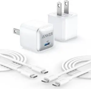 USB C Charger Block 20W PIQ 3.0 Compact Fast Charging for iPhone 16/15 and More Series Galaxy Pixel 4/3 iPad (2 Pack & 2 Cable)