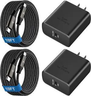 45W Super Fast Charger USB C 45 Watt Type-C Android Phone Charger Fast Charging Block with 10FT Type C Cords for  Galaxy S24 Ultra/S24+/S23 Ultra/S23+/S22 Plus/S21/S20 Galaxy Tab S9/S8 Ultra