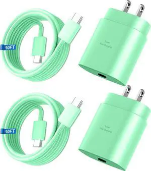 Super Fast Charger Type C 25W USB C Wall Charger Fast Charging for  Galaxy S24 Ultra/S24/S24+/S23 Ultra/S23/S22 Ultra/S22/S21 Ultra/S20 Ultra/Note 20 with 10FT Long Type C Charger Cable 2Pack