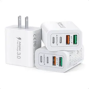 [3-Pack] USB C Wall Charger 40W Fast USB C Charger Block 4-Port PD+QC Wall Plug Power Adapter Multiport Type C Charging Block for iPhone 16/15/14/13/12/Pro Max iPad  AirPods4 Watch10 Ultra2