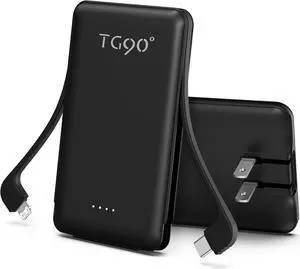 Power Bank Portable Phone Charger 5000mAh Small Battery Pack with Built-in Foldable AC Wall Plug and Cables Ultra Mini Battery Charger Compatible with iPhone16/15 Series and Android Devices