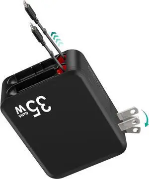 for iPhone 16 Charger 62W Retractable Wall Charger with Dual Cables 35W USB C PD Power Adapter with Foldable Plug Fast Charging Block for iPhone 16/15/14/13 iPad  Galaxy