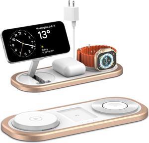 3 in 1 Wireless Charger for iPhone Foldable Charging Station for Magsafe for iPhone 16/15/14/13/12/Pro Max/Pro/Mini/Plus Apple Watch 10/9/8/7/SE/6/5/4/3/2/1/Ultra2/Ultra /2/3/4 (Golden)