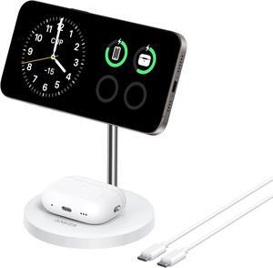 MagSafe Compatible MagGo Charger Stand iPhone 16 Wireless Charger 2-in-1 Charging Station Qi2 Certified 15W Wireless Charger Stand for iPhone 16/15/14/13/12  (No Wall Charger)