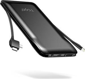 Portable Charger with Cords 10000mAh Power Bank with Built in Cables Battery Backup Cell Phone External Battery Pack Compatible with iPhone16/15 and Android Phone Travel Battery Pack