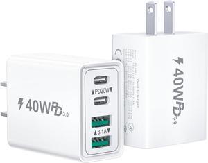USB C Charger Block 40W 2Pack 4-Port Type C Charger Fast Charging Block Dual USB-C Power Adapter & Double USB Wall Plug Multiport Cube USB C Brick for iPhone 15 14 13 12 11 Pro Max  Pixel