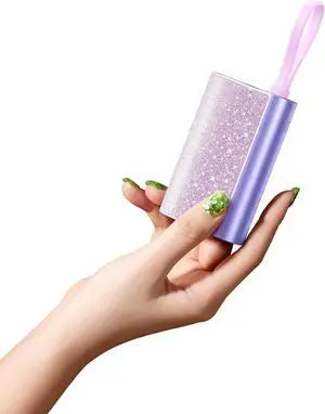 Compact Portable Charger with Built in Cable(Removable) 10000mAh Cute Power Bank 20W Fast Charging Sparkling Battery Pack Fashion Travel Accessory Compatible with iPhone 15/14 Android-Purple