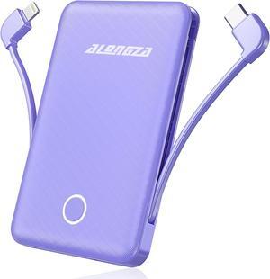 Ultra Compact External Battery Charger 6000mAh Portable Charger Power Bank with Built in Cables Lightweight Battery Backup Cell Phone Charger Compatible with Phone and Android Devices