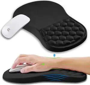 Ergonomic Mouse Pad Wrist Support with Memory Foam Massage Bulge Carpal Tunnel Pain Relief Mousepad Wrist Rest for Mouse(12x8 inch Black)